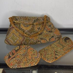 Vintage Dillil Beaded Cocktail Evening Bag with accessories Made in Belgium EUC